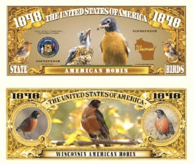 #ad Wisconsin American Robin State Bird Dollar Bill Funny Money Note Free Sleeve $1.88