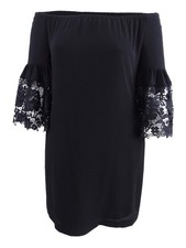 Lauren by Ralph Lauren Women's Petite Bell-Sleeve Crepe Dress (0P, Black)