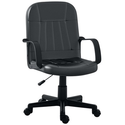 HOMCOM PU Leder Bürostuhl Drehstuhl Mittellehner Computer Schreibtischstuhl, Schwarz