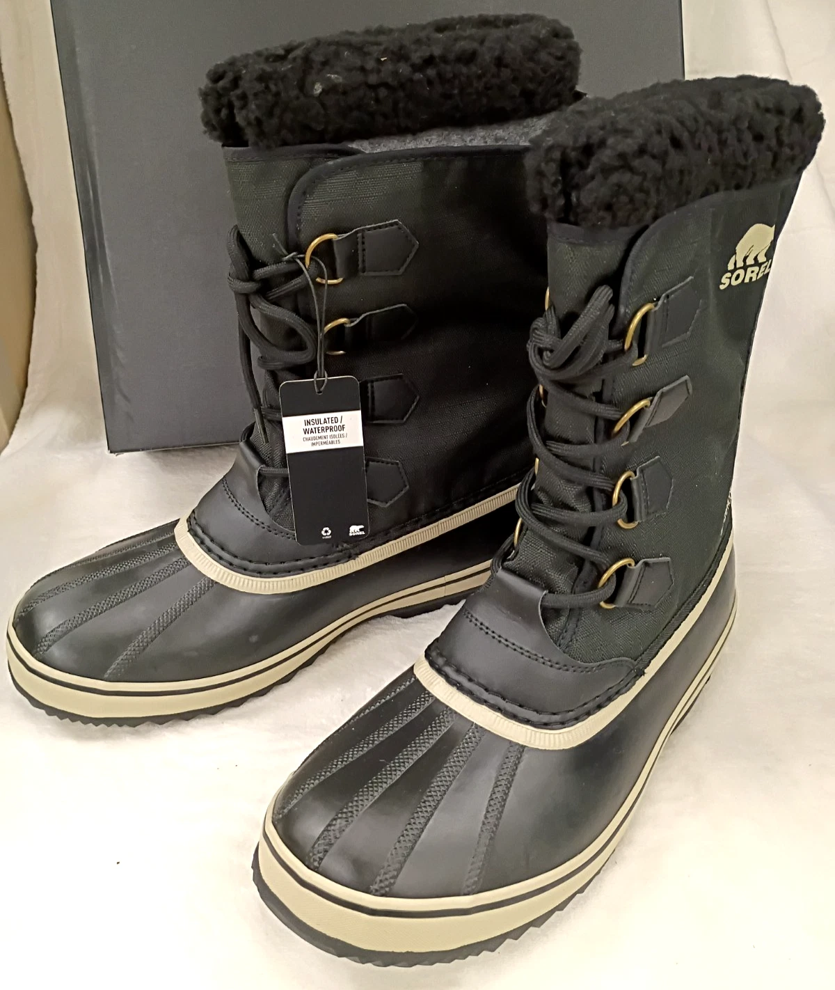 SOREL 1964 Pac Nylon WP Black Winter Snow Boots Waterproof Men's Size 11 NEW