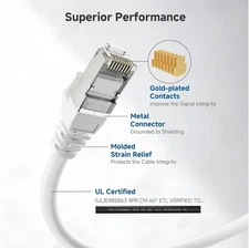 Cable Matters 10Gbps Snagless Shielded Cat 6A Ethernet Cable White Cord 10ft