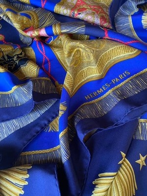 HERMES Carre 90 Poste et Cavalerie 100% Silk Scarf Royal blue X