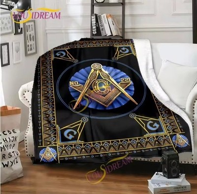Masonic Freemason Throw Blanket 50x60 Square & Compass Fleece Couch Bed Decor