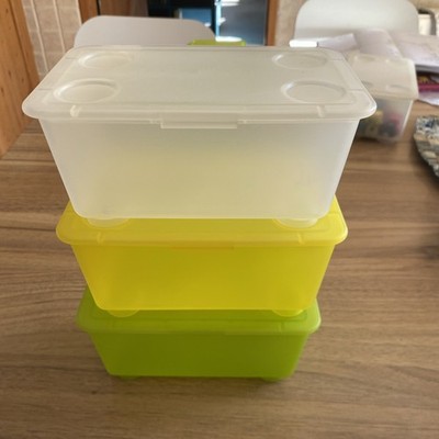 IKEA GLIS 3 x Boxen mit Deckel, grün, gelb, weiß, 17x10 cm - gebraucht