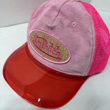 VonDutch Hot Pink Crush Suede Trucker Hat wpink bill-SnapBack PreOwned RARE Y2K 