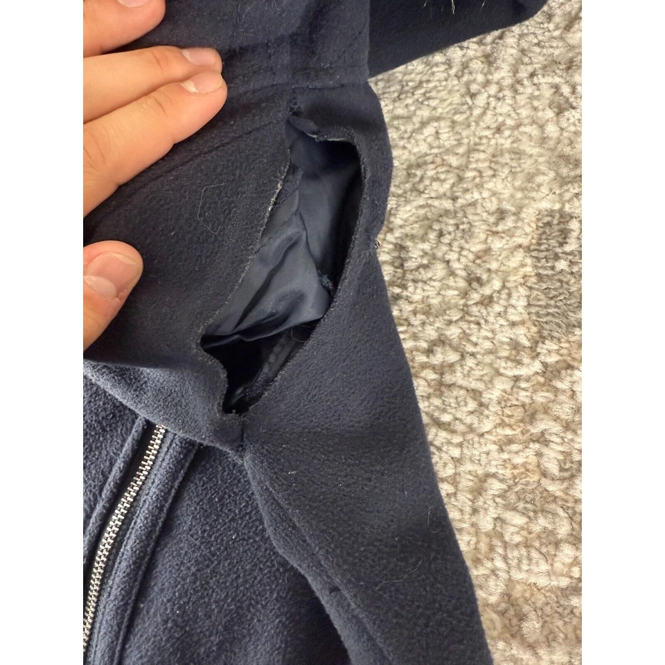 Chaqueta CoffeeShop Mujer Talla S Piel Sintética Cremallera Completa Azul Marino Manga Larga Con Capucha Exterior Foto 3 de 4