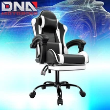 White Gaming Chair Office Swivel Reclinable Seat w/ Lumbar Support+Footrest
