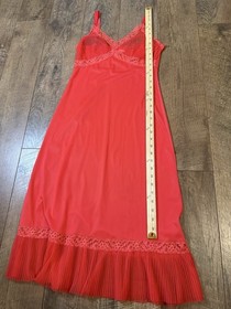 Vtg Chic Lingerie Co Cherry Red Pleated Lace Slip Dress Sz 32 (xs) *flaw*
