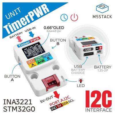 M5Stack Official Timer Power Unit W/ OLED Display (INA3221)