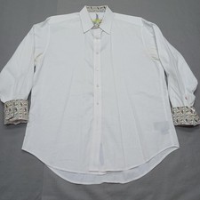Robert Graham Shirt Mens Large White Paisley Trim Button Up Long Sleeve Cotton