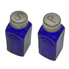 homewares Ritadeshop Retro Glass Salt and Pepper Shakers Set 2 Cobalt Blue