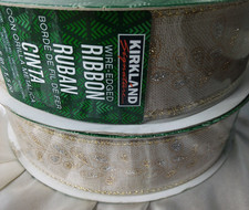 KIRKLAND WIRE EDGE BURLAP RIBBON BROWN/SILVER/GOLD 50 YARDS 1.5'' WIDE SET OF 2