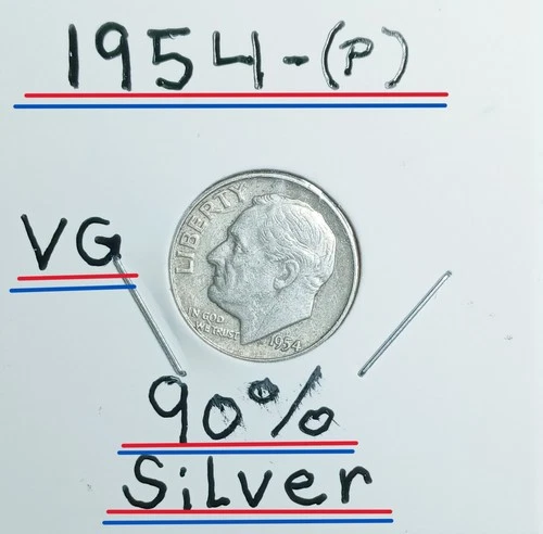 1954 (P) Roosevelt Dime VG Condition 90% Silver Look & See & Judge it's Nice