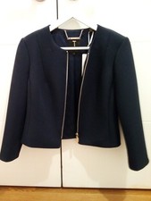 Sophisticated Formal Ted Baker Navy Suit Cropped Jacket Blazer zippered Size 2