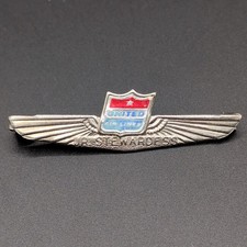 Brooch Pin Vintage Jr. Junior Stewardess United Airlines Silver Tone Souvenir
