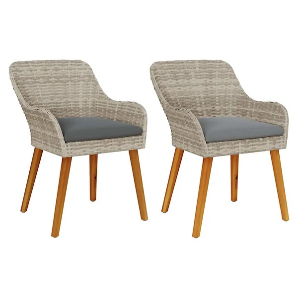 Gartenstuhl 2Er Set Hellgrau Aus Poly-Rattan 62,5 X 55 X 82 Cm-image