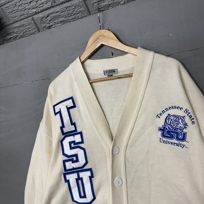 Vintage TSU Mens Green & White Cardigan Sweater Size XXL varsity