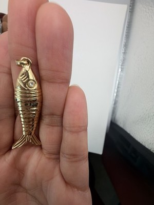 Gold Fish Pendant For Necklace Gold Plated With Crystal Eye -Estate
