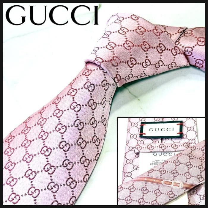 Gucci Necktie Tie 100% Silk Pink All-over GG Pattern 3.2 inches From Japan thumbnail 10