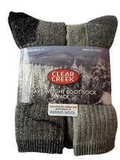 CLEAR CREEK Heavy Weight Boot Sock 6 Pack Shoe 6-12 Men’s Merino Wool Warm Socks