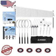 Professional Outdoor Badminton Set: 20ft Net, Carbon Rackets, Winch, Carry Bag