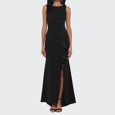 Betsy  Adam. Christine Scuba Crepe Ruffled Bow Gown.