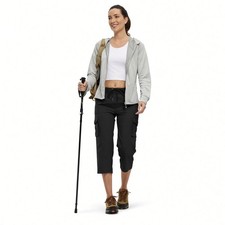 Women's Medium Black Cargo Capri Pants Lightweight Quick Dry Hiking 6 Pockets