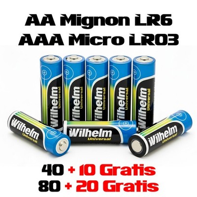 Wilhelm Universal AAA Micro LR03 / AA Mignon LR6 + GRATIS Batterien