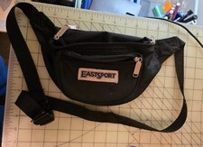 Vintage 90s EastSport Fanny Pack Waist Bag Belt 3 Zip Pockets Black Travel Hike