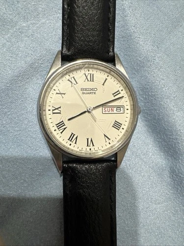 Vintage Seiko Quartz Day-Date Watch 7N43-7A50 | Roman Dial | New Renata Battery