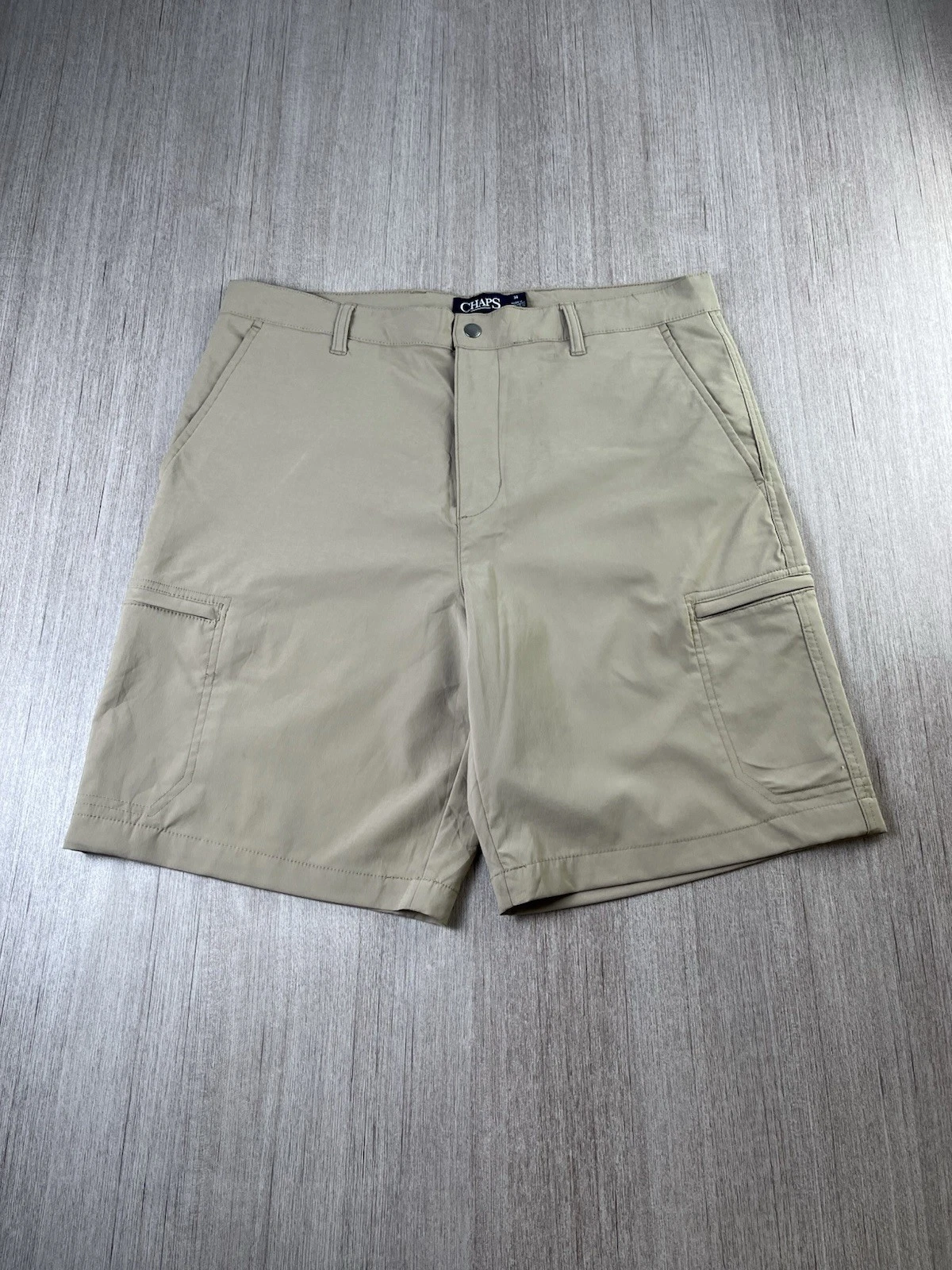 Chaps Mens Cargo Shorts Khaki Tan Stretch Active Waistband Golf Hiking Size 34