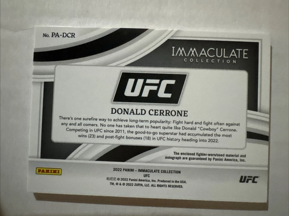 Donald Cerrone 2022 IMAC Auto Relic 10/10 UFC - 85 - Image 2 of 2