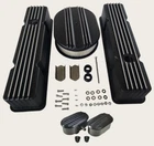 For SBC Chevy 327 350 58-86 Black Short Valve Cover & 12" Air Cleaner & Breather