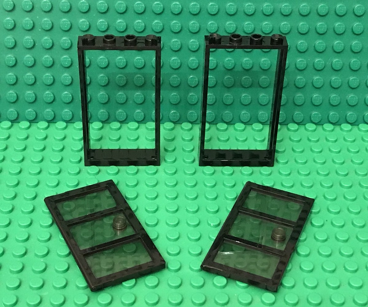 Lego 2 Trans-Black Glass Door 1x4x6 With 3 Panes And Stud Handle
