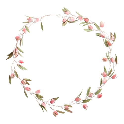 NEW! POSABLE Metal Tulip and Leaf Garland - PINKS - Picture 2 of 2