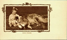 Good Friends Smiling Girl Sitting with Dog Teddy Bear DB Postcard 