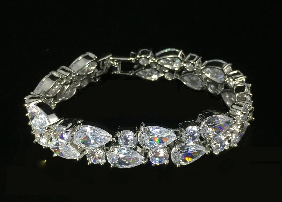 18k White Gold Filled Simulated Diamond Gemstone Tennis Bracelet Bridal Jewelry - Image 4 of 4
