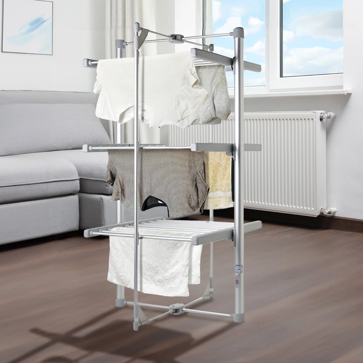 3 Tier Electric Heated Clothes Airer 24 Rails Clothes Drying Rack 111cm 220w