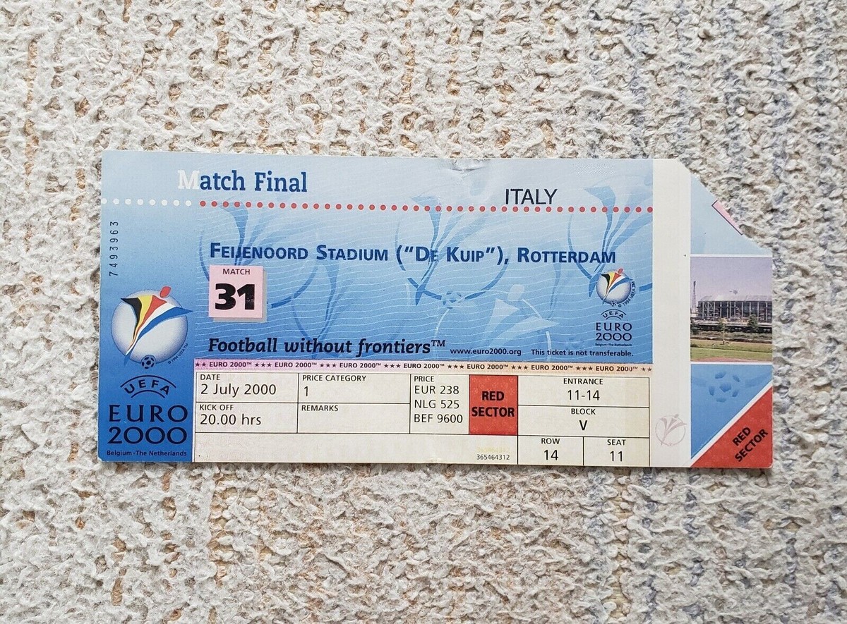 Souvenirs Euro 2000 – Billet Finale Italie-France + Photo – Équipe De France