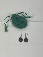 Tiffany & Co Sterling Silver PLEASE RETURN TO NEW YORK Disk Dangle Hook Earrings