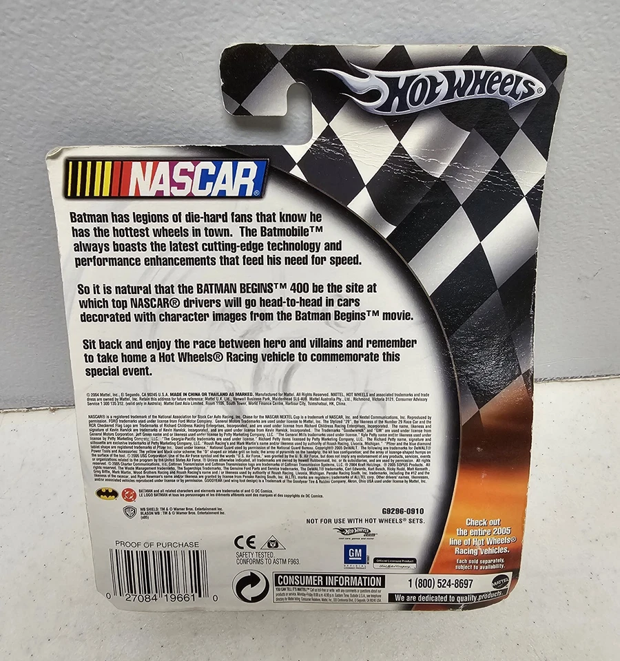 Mark Martin Hot Wheels Batman Begins Diecast 1/64 Nascar Collectible GM Liscense - Image 2 of 2