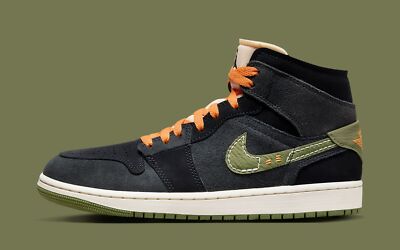 Nike Air Jordan 1 Mid SE Craft Olive Green Grey Orange FD6817-003