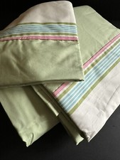3pc Nautica Green Twin Sheet Set Flat Fitted Pillow Case Pink Blue Stripe Trim