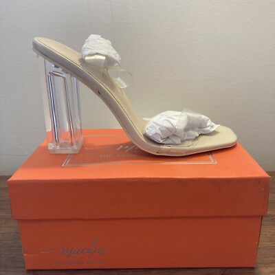Mackin Girl Womens Clear Heel Sandals Clear Ankle Strap Nude Shoes Size