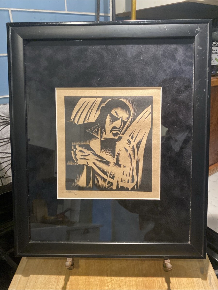 Earl Marshawn Washington/ Wood Block Print, Signed, Dated/ FORGERY