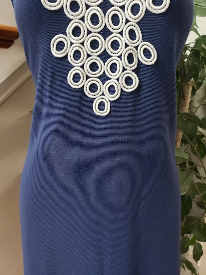 Vestido Charter Club para mujer blanco marino bordado sin mangas hasta la rodilla pequeño Foto 3 de 4