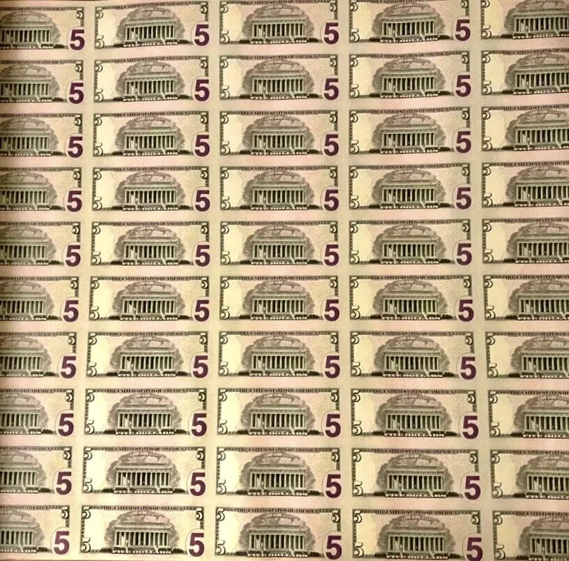 RARE Uncut $5 Sheet 50 Notes 55667788 55668888 Fancy Serial