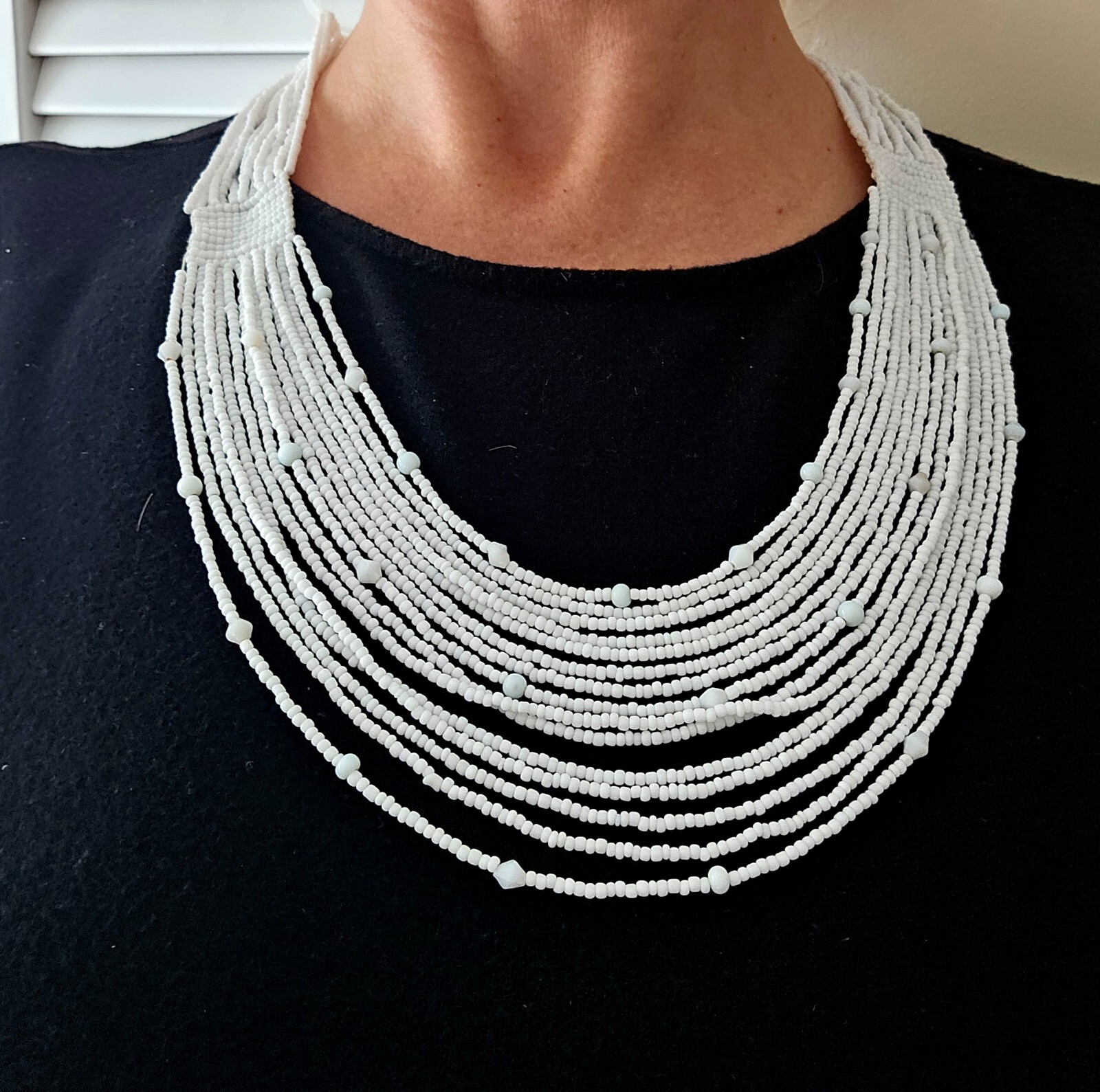 Multi Strand White Beaded Statement Necklace - image 1