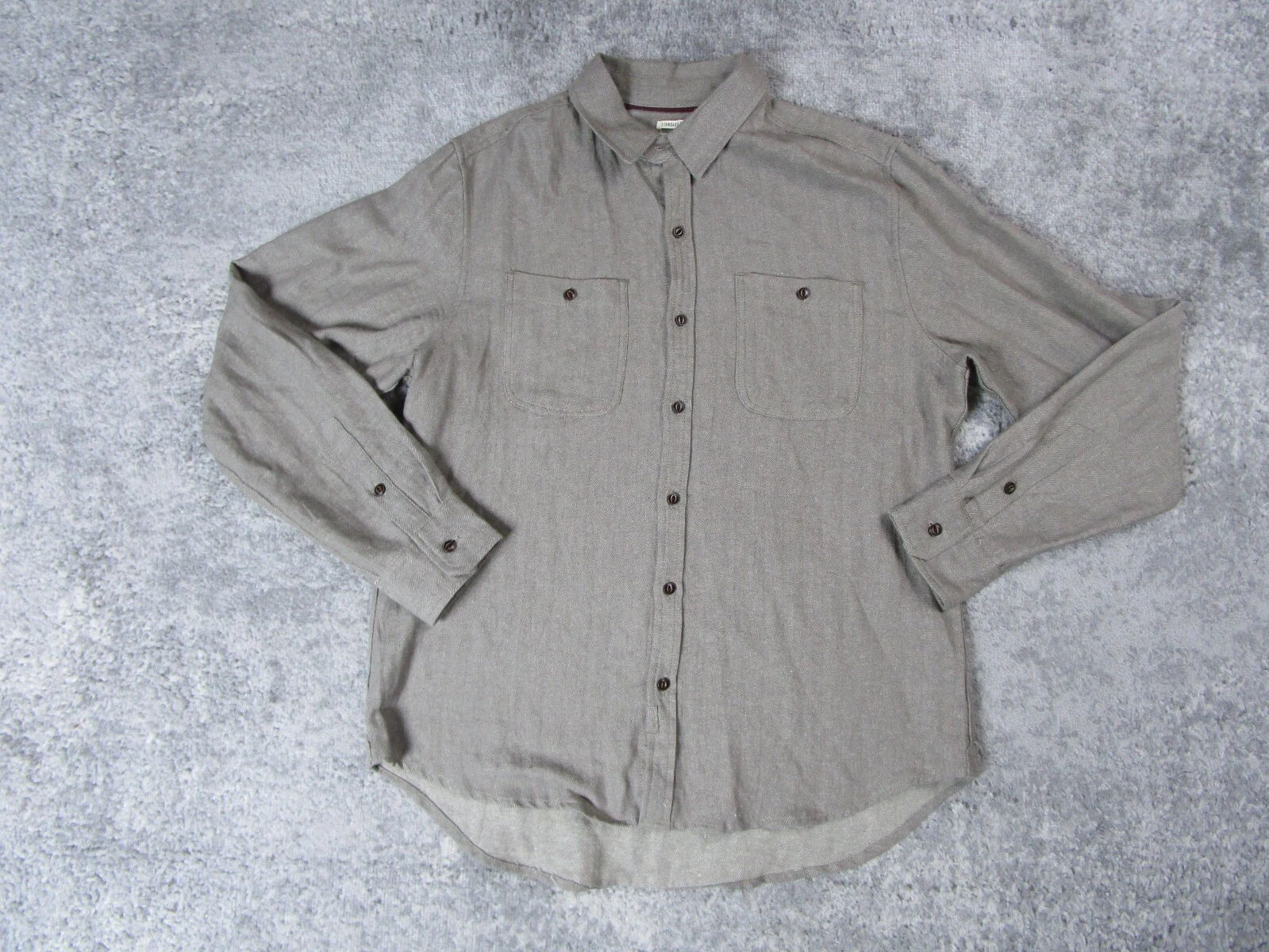 Bridge & Burn Shirt Mens Small Brown XL Dress Long Sleeve Linen Blend Button Up*