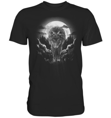 Wolf Animal on the Forest T-Shirt | Wald Mondschein  - Premium Shirt